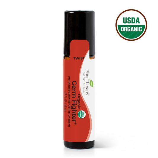 Organic Germ Fighter®️ Essential Oil Blend Pre-Diluted Roll-On front label